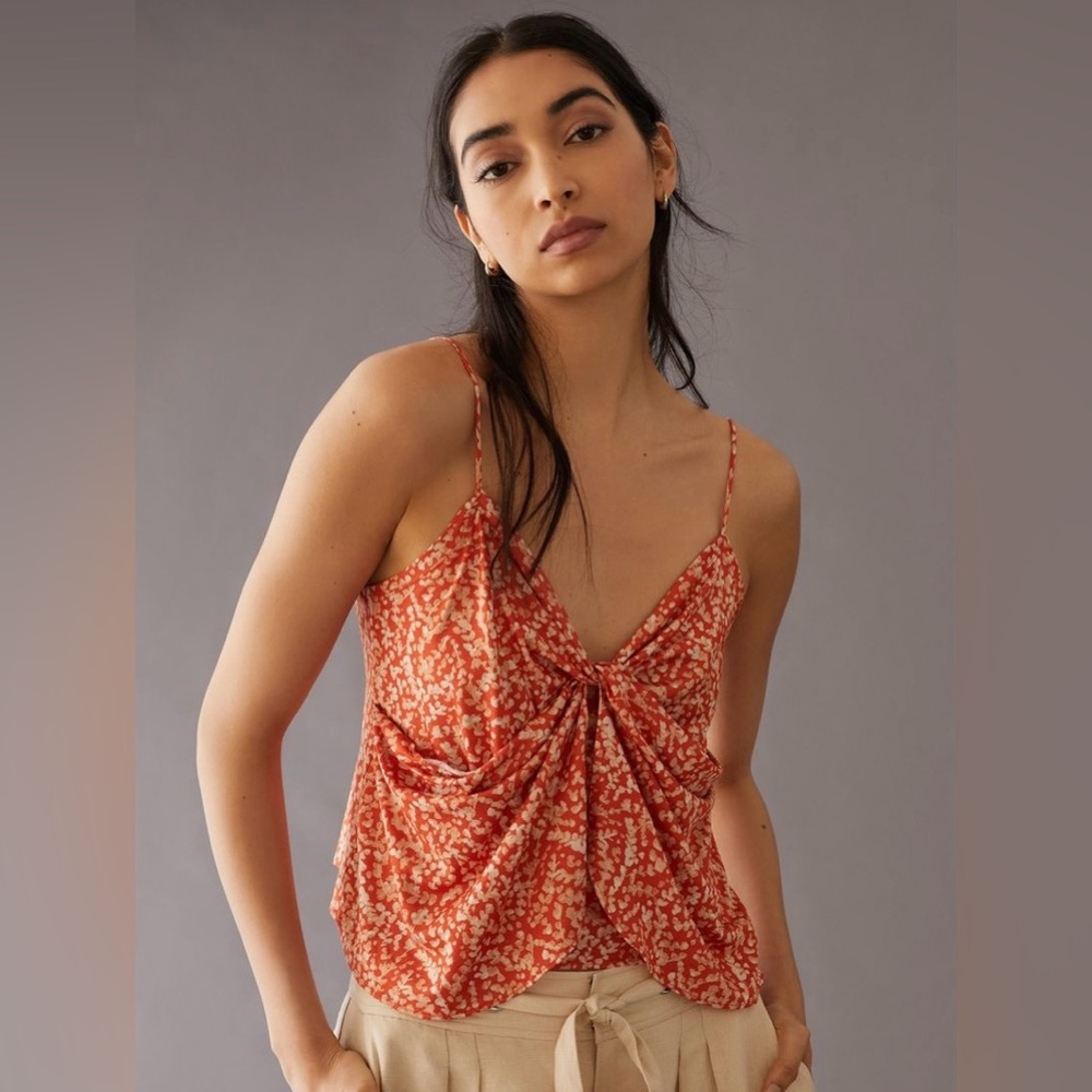 EUC Anthropologie Twist Front Cami in ORANGE FLORAL MOTIF, Size XL